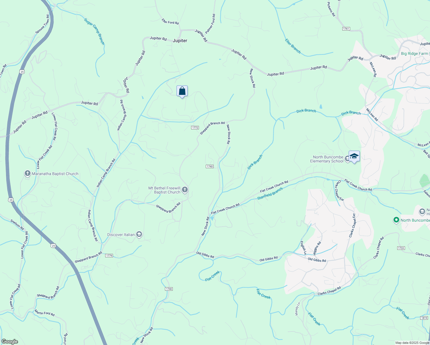 map of restaurants, bars, coffee shops, grocery stores, and more near 1806 New Stock Road in Weaverville