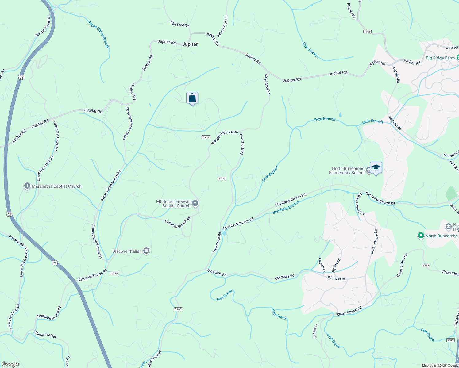 map of restaurants, bars, coffee shops, grocery stores, and more near 1806 New Stock Road in Weaverville