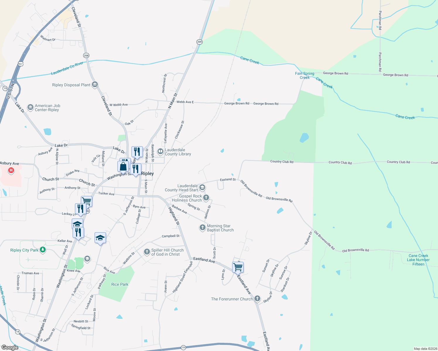 map of restaurants, bars, coffee shops, grocery stores, and more near 243 Eastend Street in Ripley