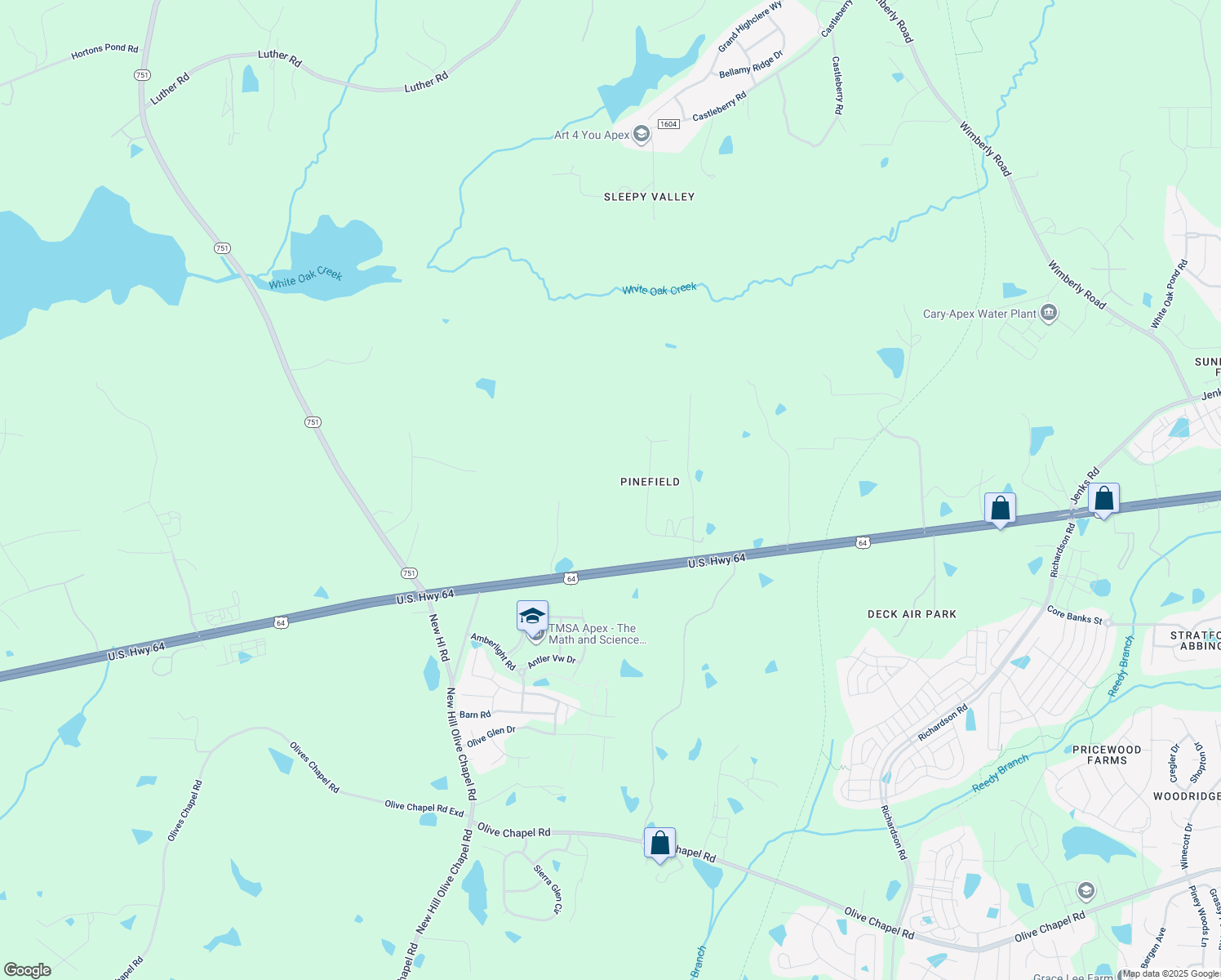 map of restaurants, bars, coffee shops, grocery stores, and more near 3820 U.S. 64 in Apex