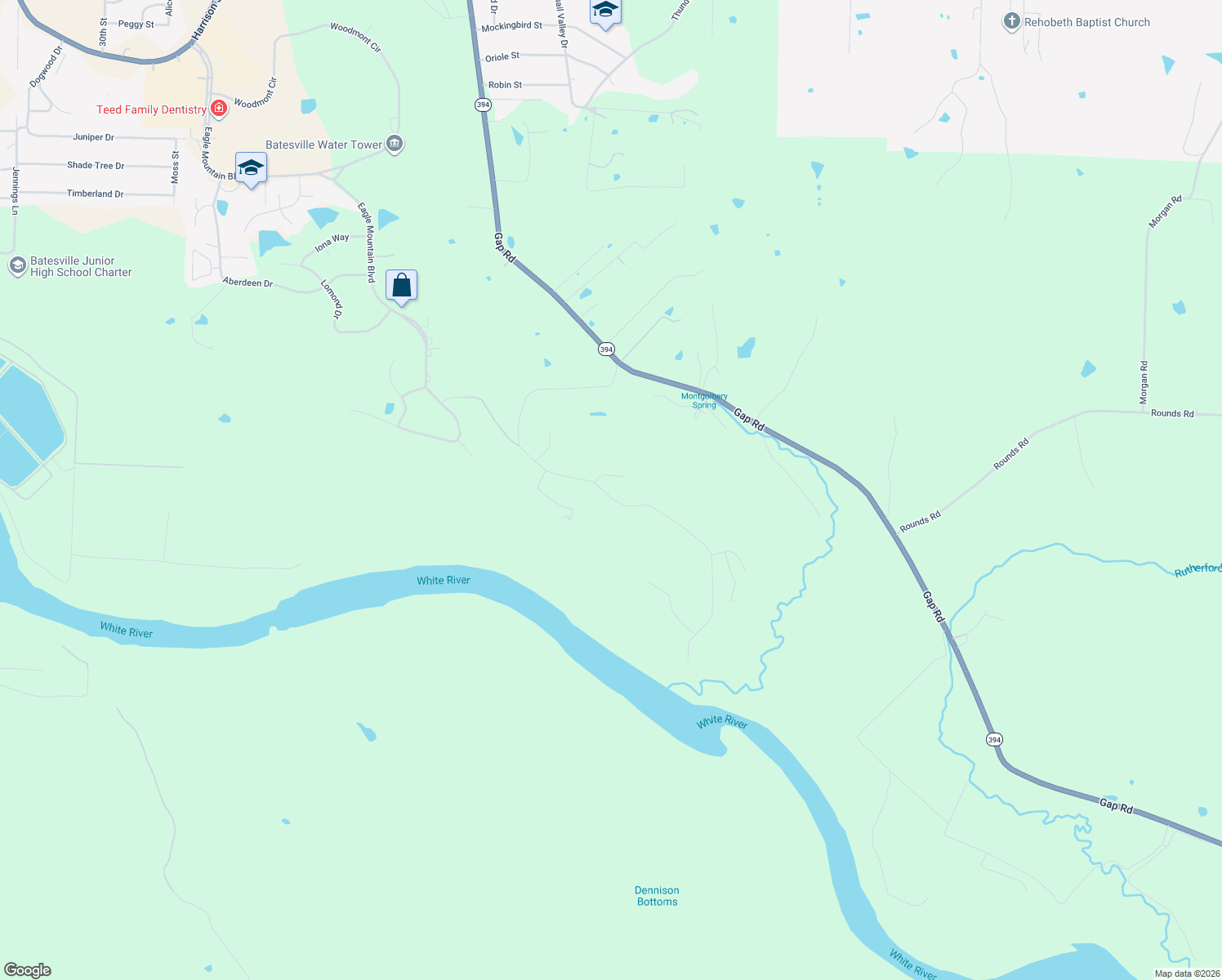 map of restaurants, bars, coffee shops, grocery stores, and more near 2 Valley View Road in Batesville