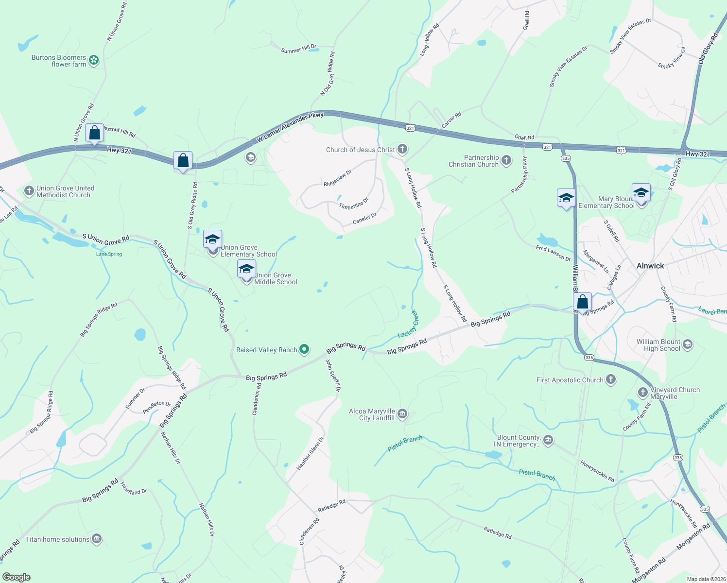 map of restaurants, bars, coffee shops, grocery stores, and more near 1502 Sally View Drive in Friendsville