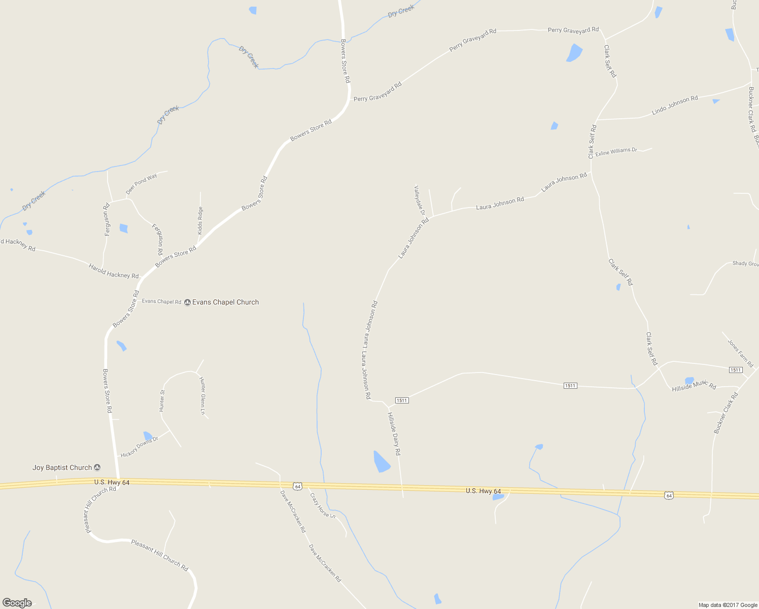 map of restaurants, bars, coffee shops, grocery stores, and more near 576 Laura Johnson Road in Pittsboro