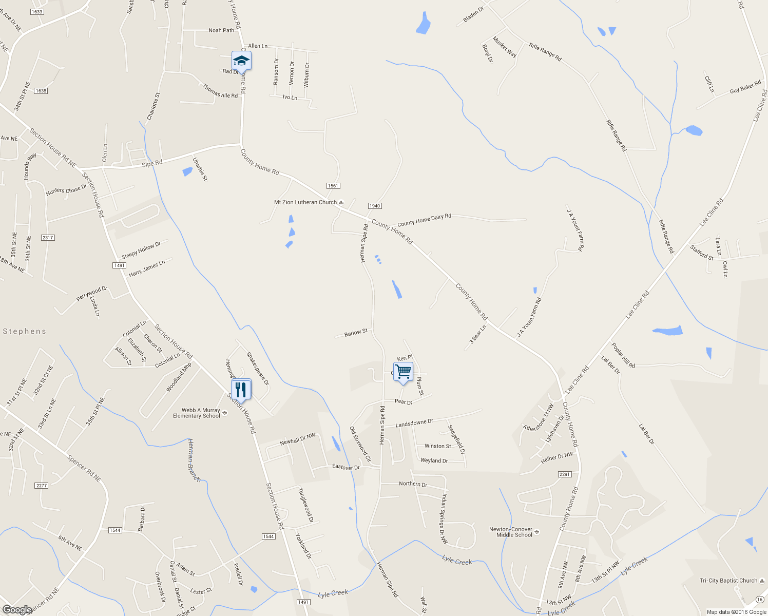 map of restaurants, bars, coffee shops, grocery stores, and more near 4114 Herman Sipe Rd in Conover