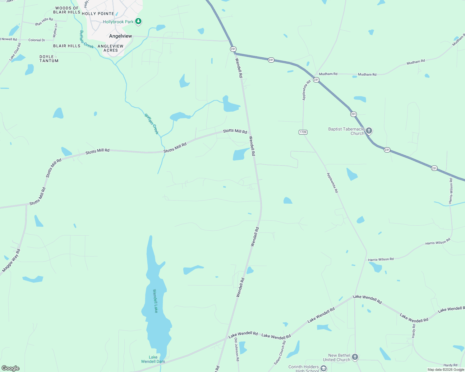 map of restaurants, bars, coffee shops, grocery stores, and more near 117 David Road in Wendell