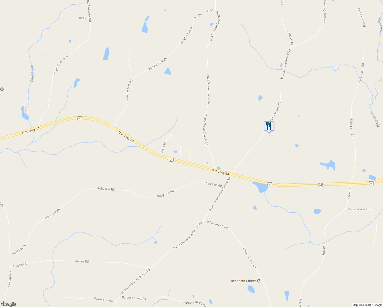 map of restaurants, bars, coffee shops, grocery stores, and more near 156 White Poplar Street in Ramseur