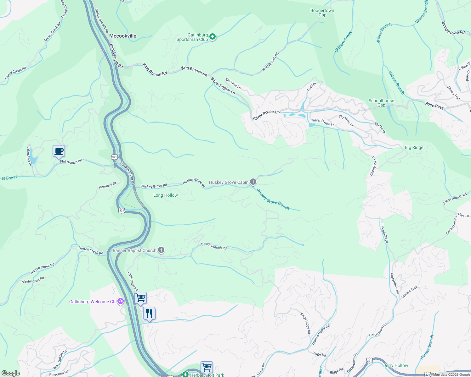 map of restaurants, bars, coffee shops, grocery stores, and more near 310 Kingsbrook Way in Sevierville