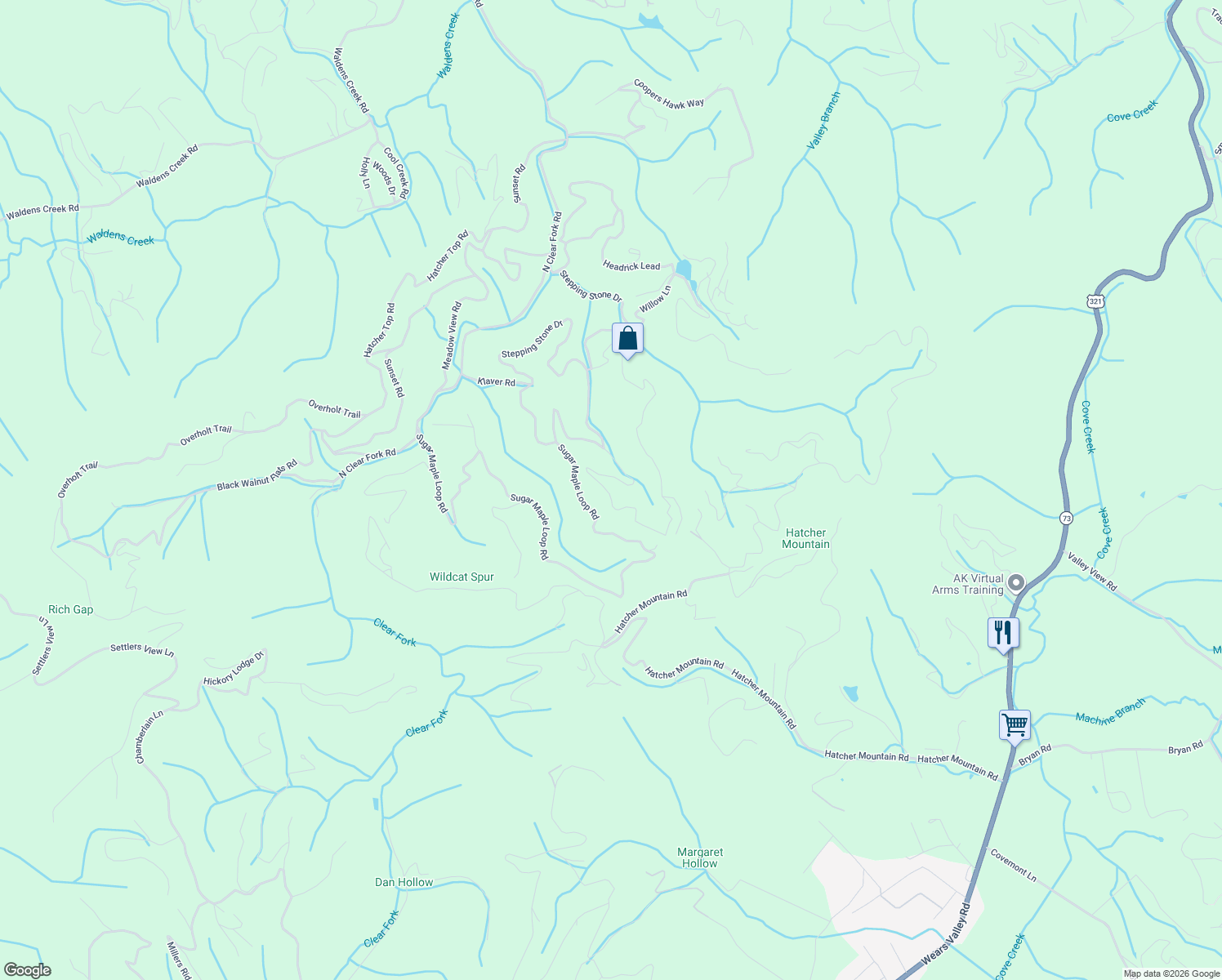 map of restaurants, bars, coffee shops, grocery stores, and more near 3163 Emerald Springs Loop in Sevierville