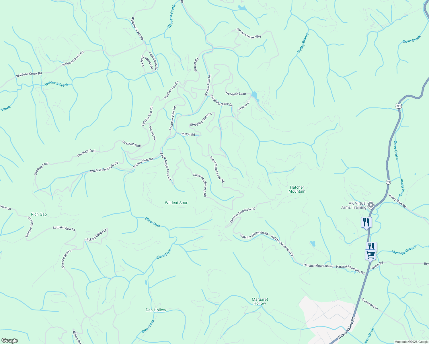map of restaurants, bars, coffee shops, grocery stores, and more near 3315 Sugar Maple Loop Road in Pigeon Forge