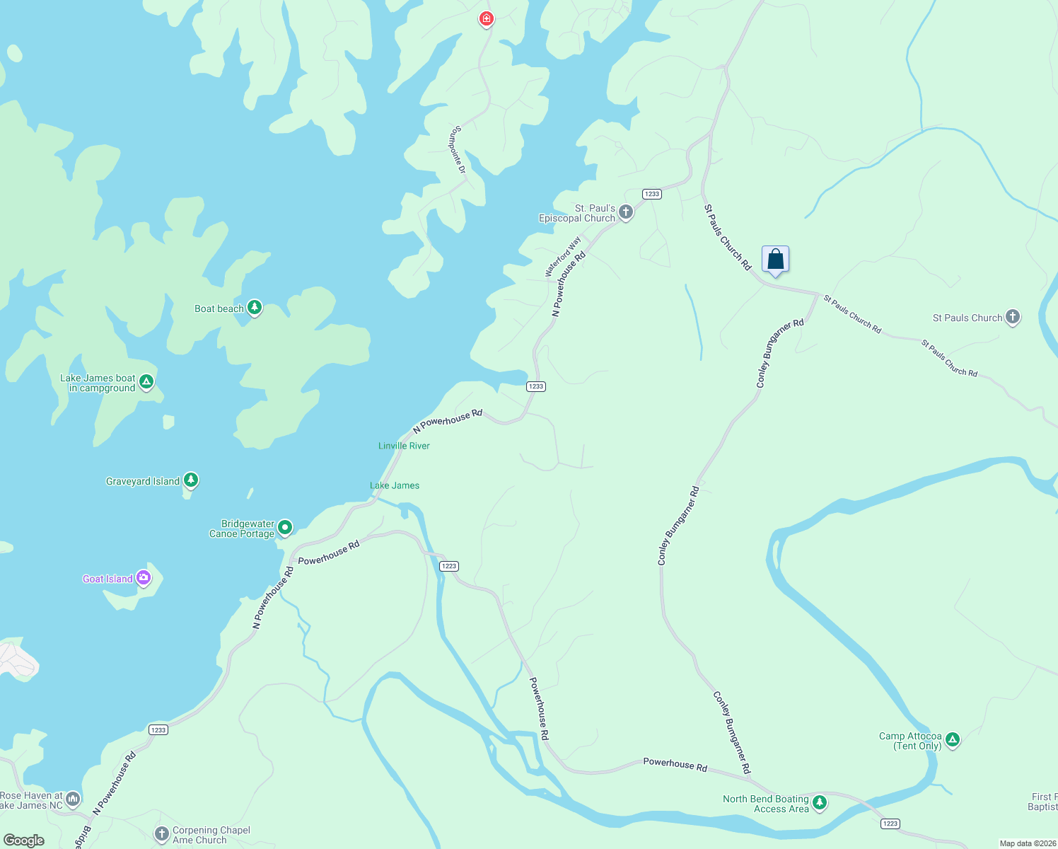 map of restaurants, bars, coffee shops, grocery stores, and more near 2260 Powerhouse Road in Morganton