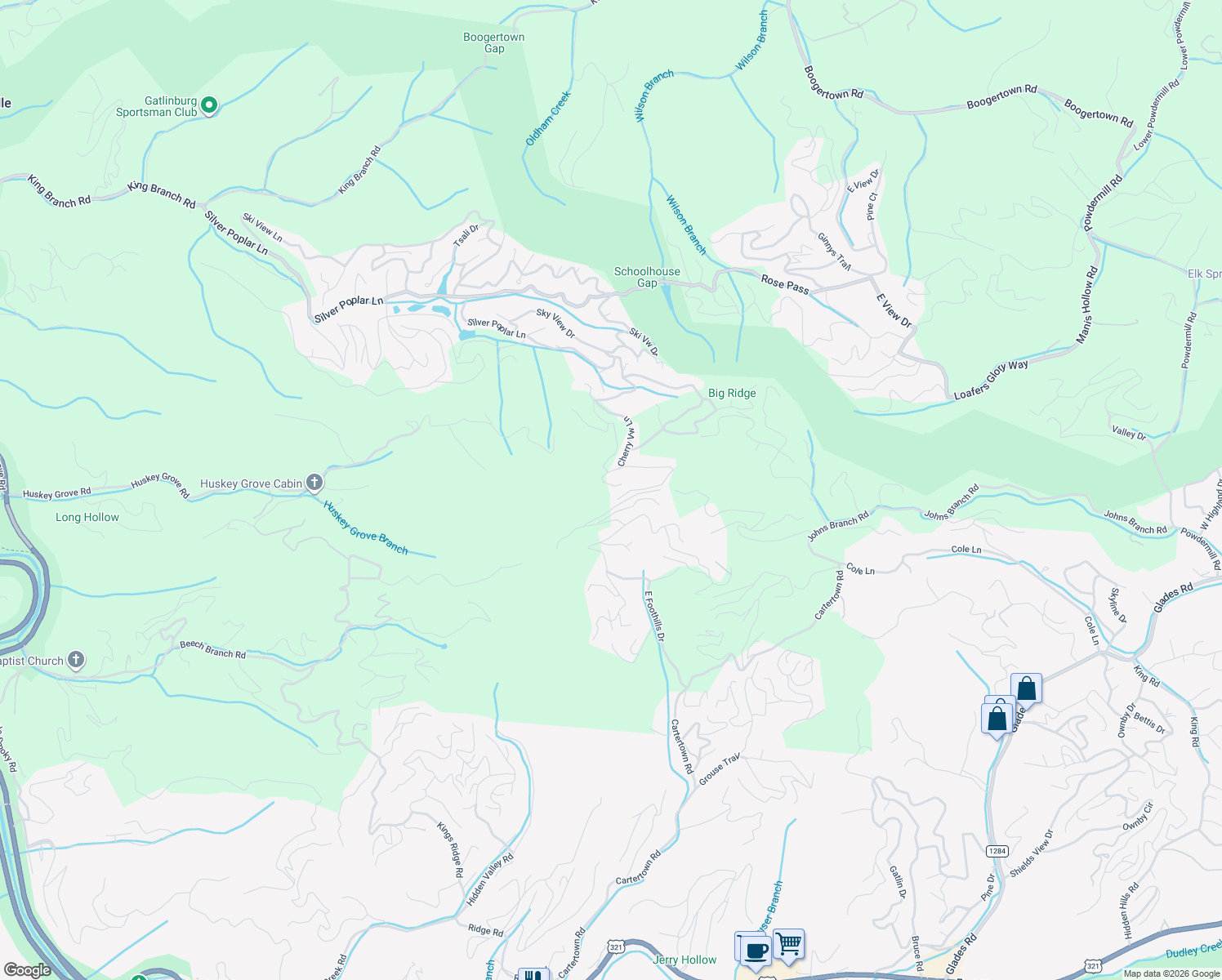 map of restaurants, bars, coffee shops, grocery stores, and more near 2046 Orchard Drive in Sevierville