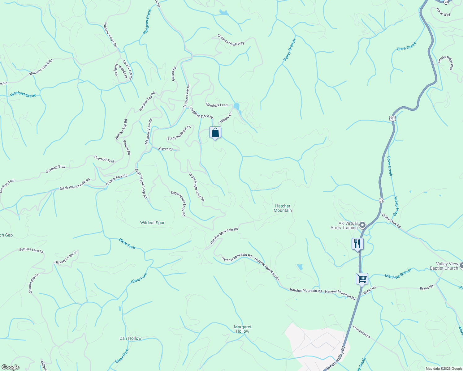 map of restaurants, bars, coffee shops, grocery stores, and more near 3208 Emerald Springs Loop in Pigeon Forge