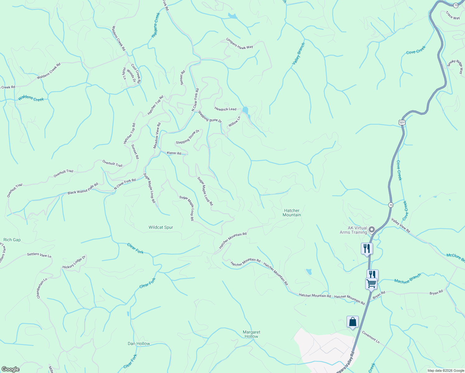map of restaurants, bars, coffee shops, grocery stores, and more near 3208 Emerald Springs Loop in Pigeon Forge