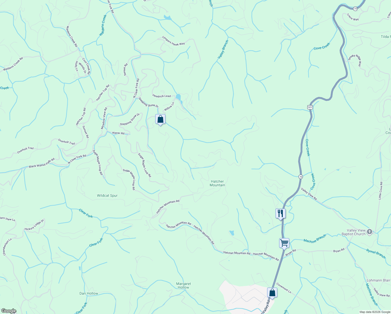 map of restaurants, bars, coffee shops, grocery stores, and more near 2261 Lone Ridge Drive in Sevierville