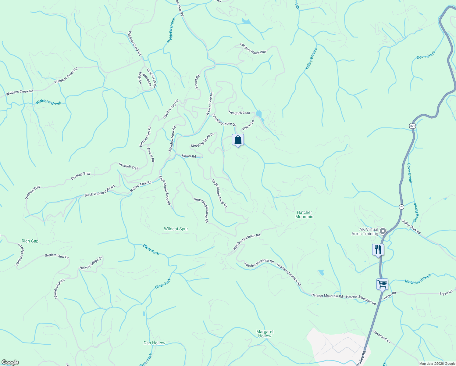 map of restaurants, bars, coffee shops, grocery stores, and more near 3163 Emerald Springs Loop in Sevierville
