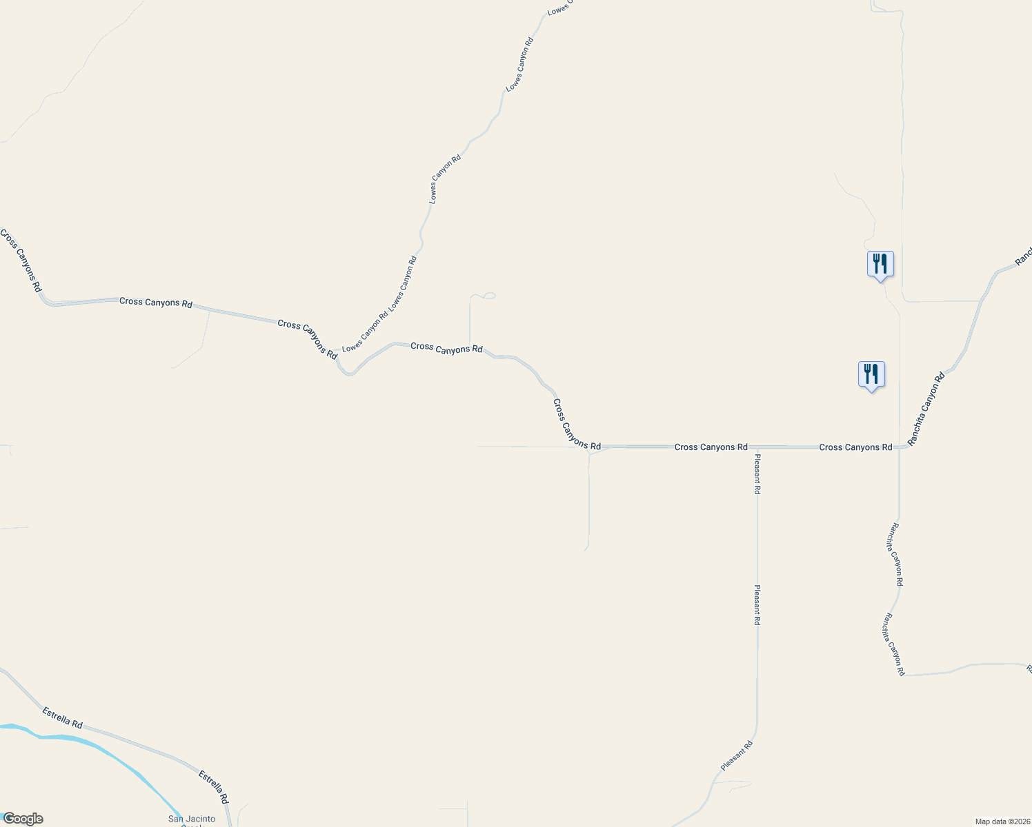 map of restaurants, bars, coffee shops, grocery stores, and more near 8283 Cross Canyons Road in San Miguel