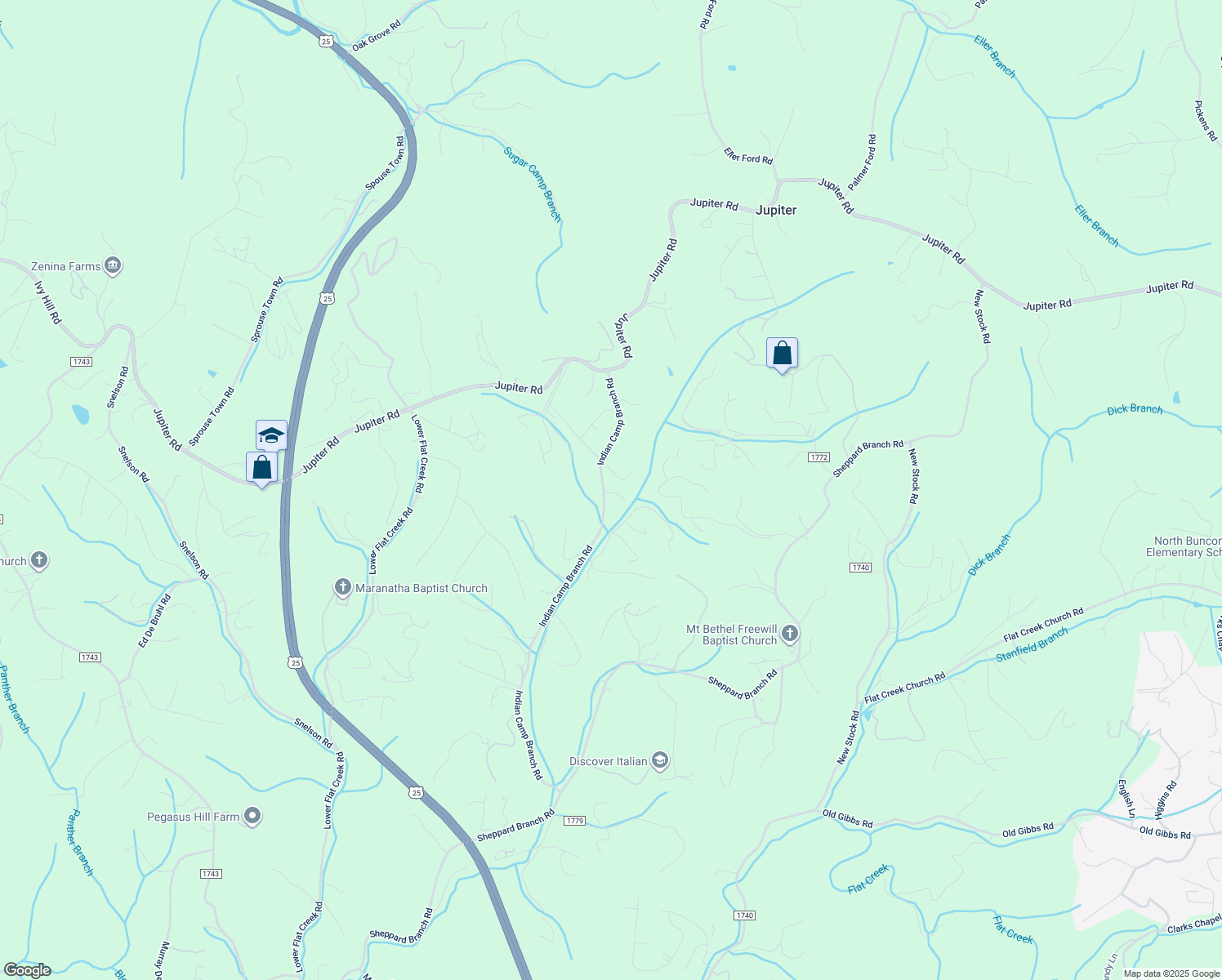 map of restaurants, bars, coffee shops, grocery stores, and more near 88 Indian Camp Branch Road in Weaverville