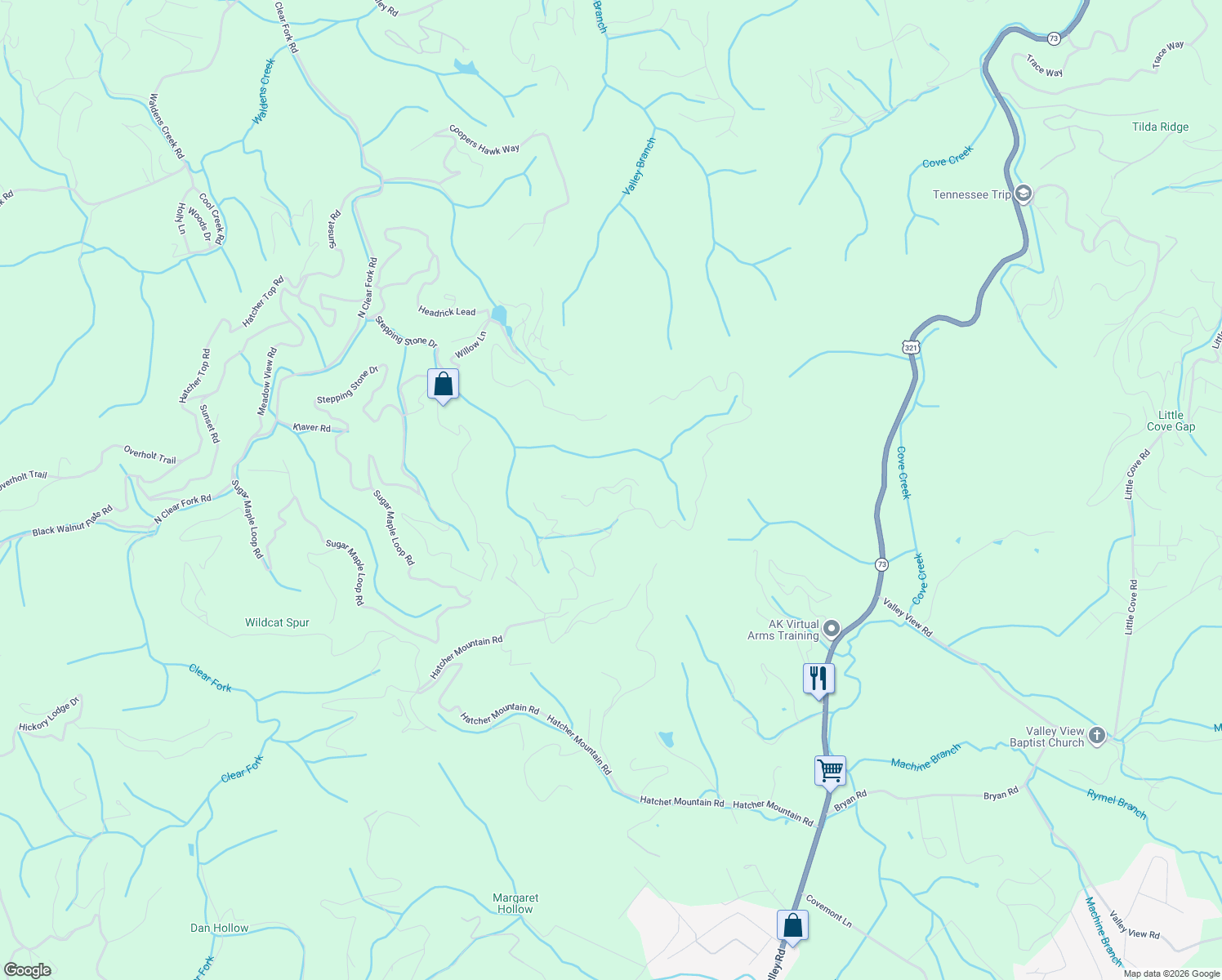map of restaurants, bars, coffee shops, grocery stores, and more near 2236 Lone Ridge Drive in Sevierville