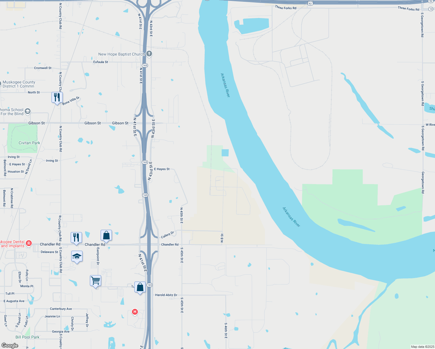 map of restaurants, bars, coffee shops, grocery stores, and more near 6014 Tennyson Street in Muskogee