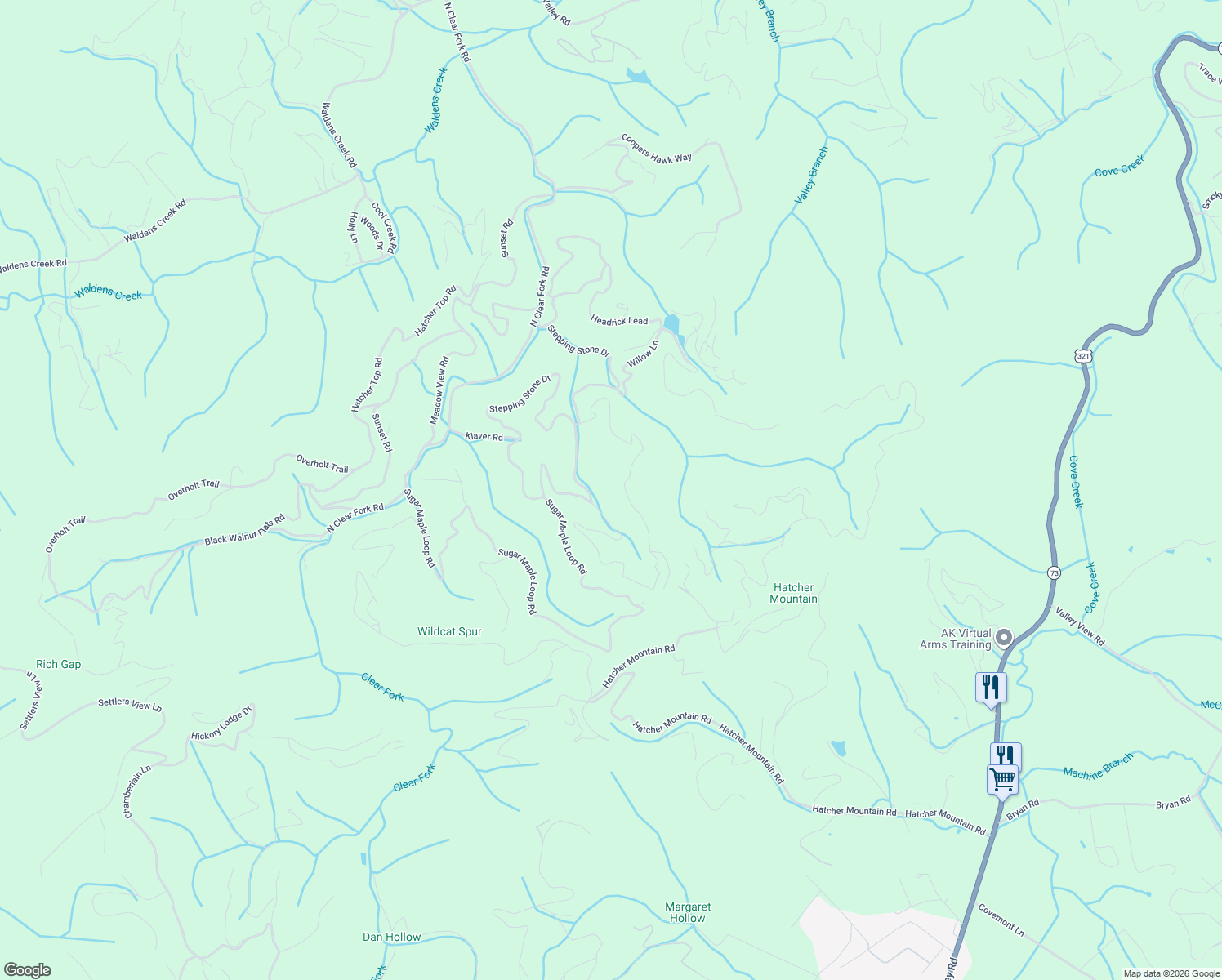 map of restaurants, bars, coffee shops, grocery stores, and more near 3225 Emerald Springs Loop in Sevierville