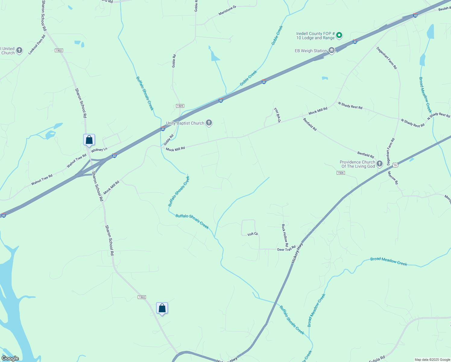 map of restaurants, bars, coffee shops, grocery stores, and more near 107 Maxfli Drive in Statesville
