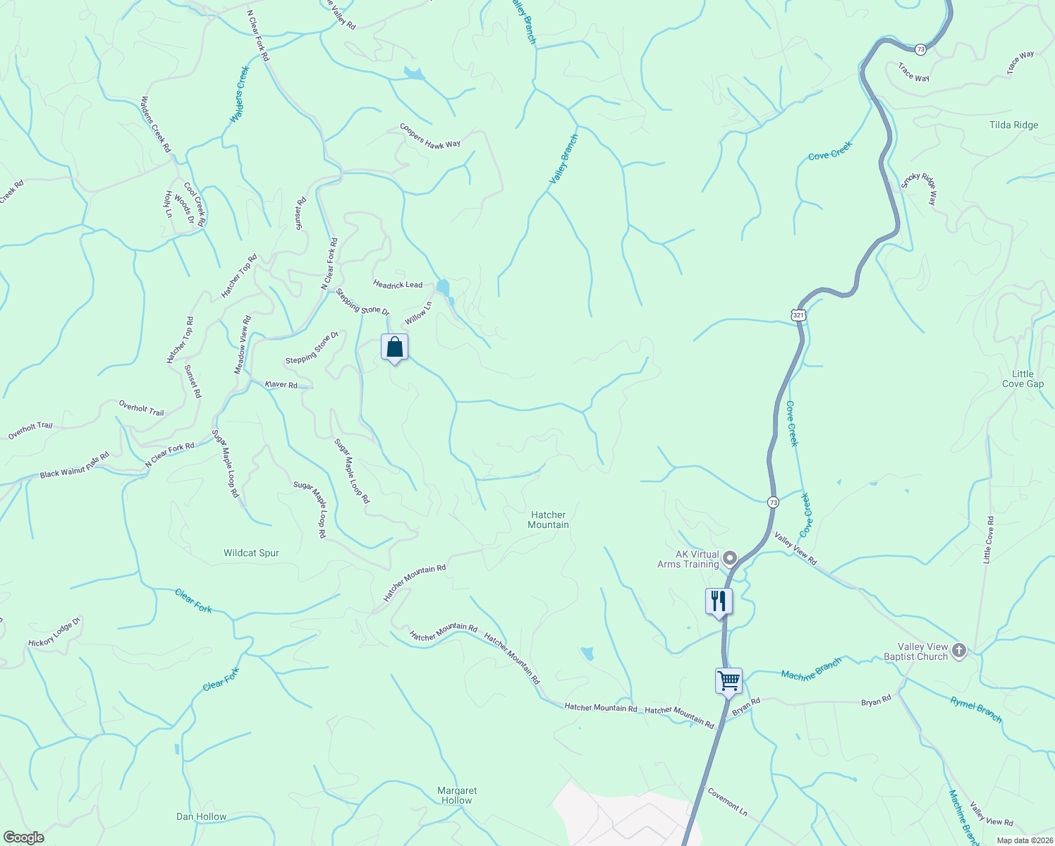 map of restaurants, bars, coffee shops, grocery stores, and more near 2236 Lone Ridge Drive in Sevierville