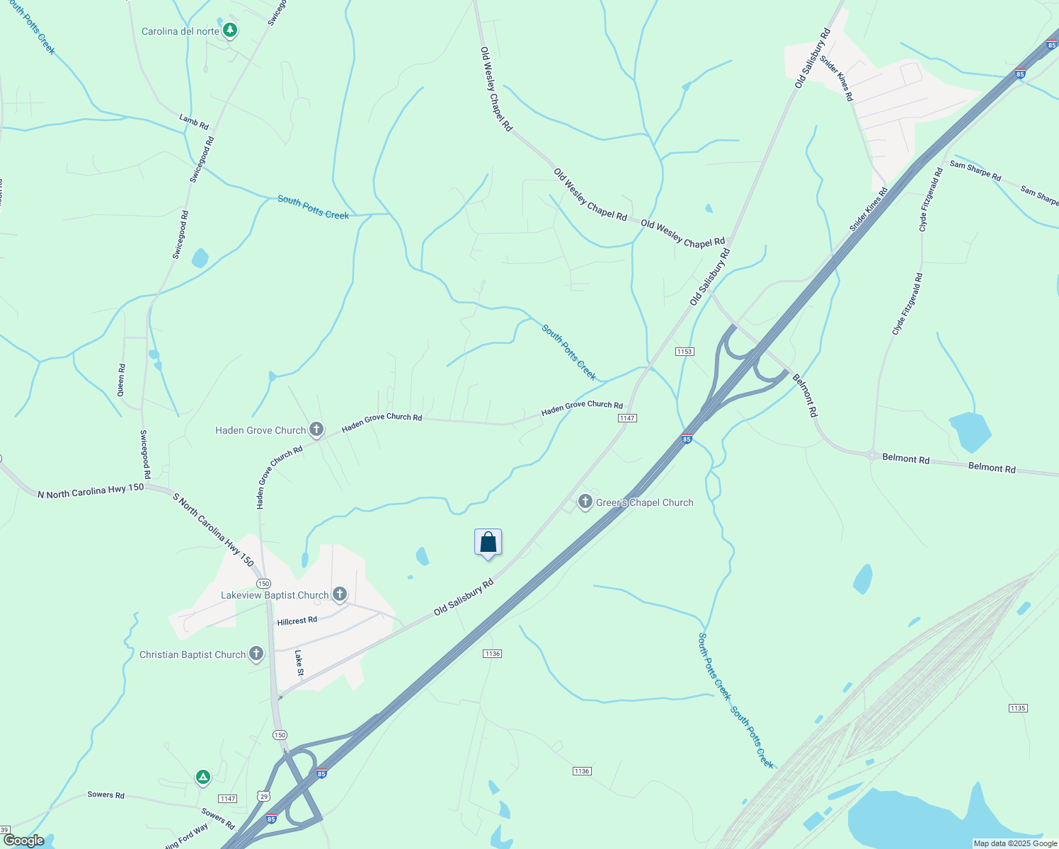 map of restaurants, bars, coffee shops, grocery stores, and more near 455 Haden Grove Church Road in Linwood