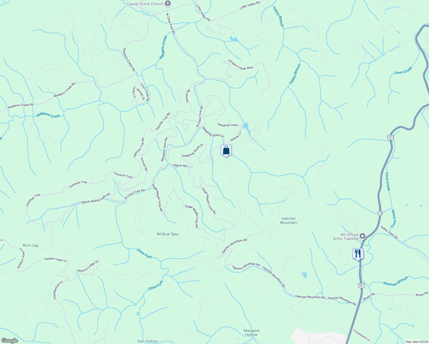 map of restaurants, bars, coffee shops, grocery stores, and more near 3265 Emerald Springs Loop in Sevierville