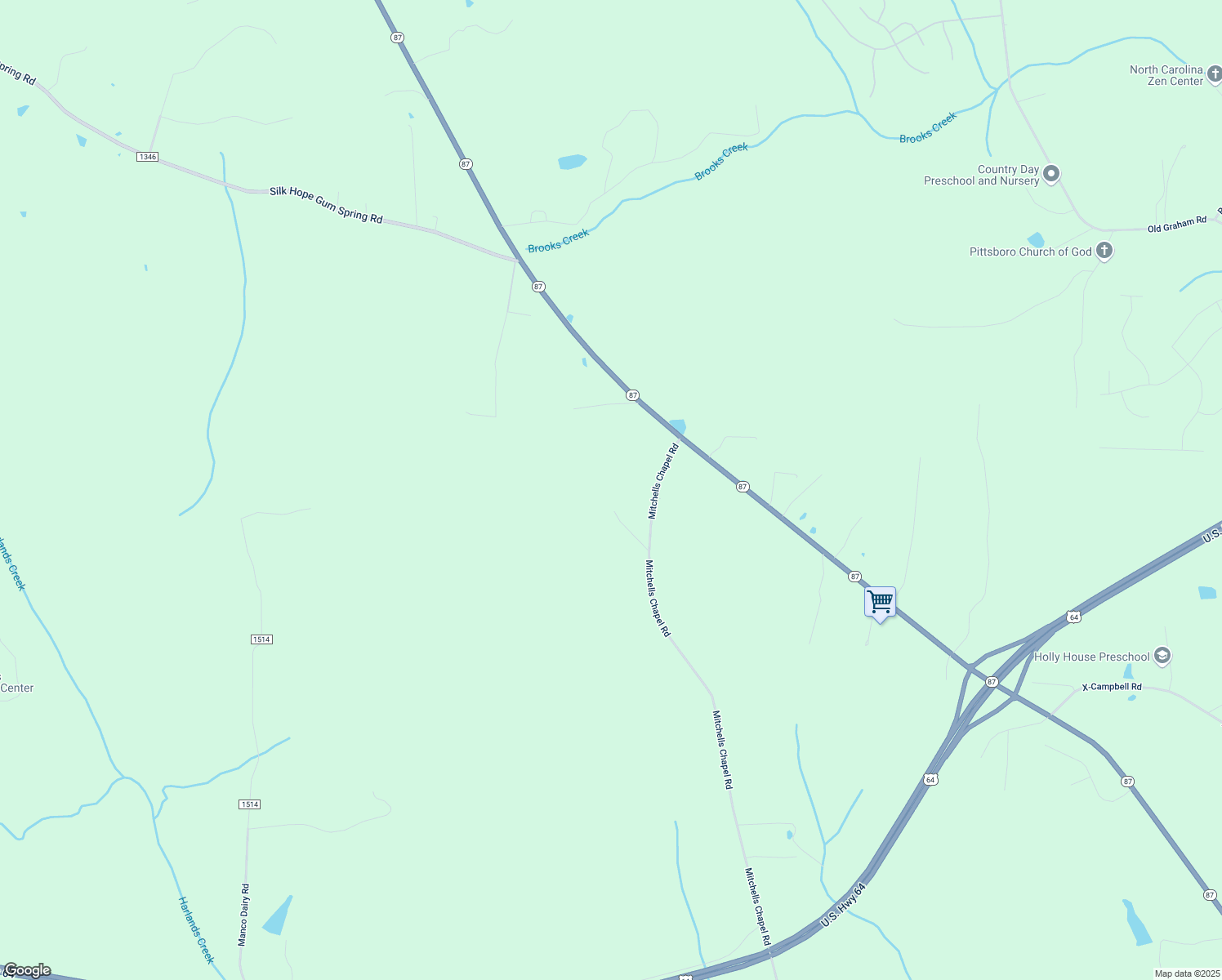 map of restaurants, bars, coffee shops, grocery stores, and more near 170 Maple Hollow in Pittsboro