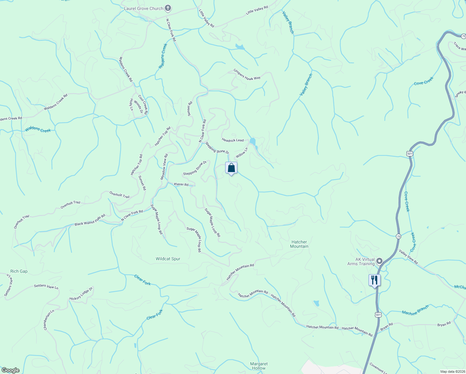 map of restaurants, bars, coffee shops, grocery stores, and more near 3265 Emerald Springs Loop in Sevierville
