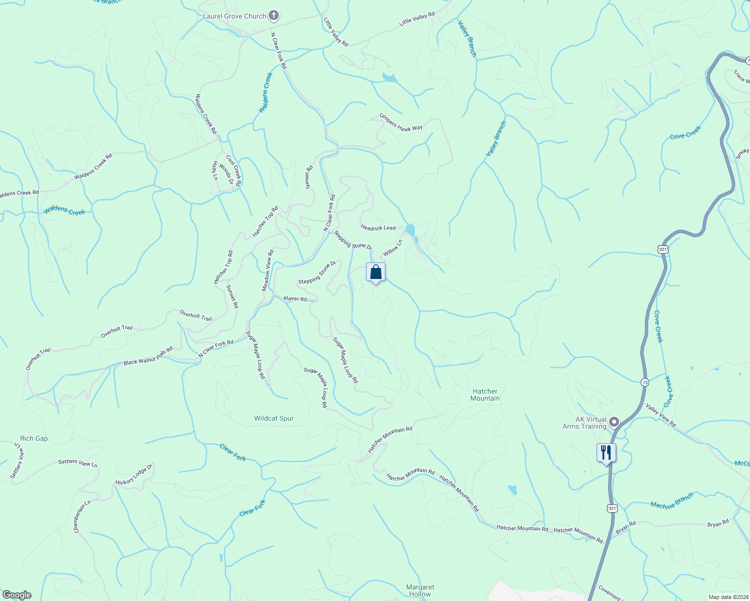 map of restaurants, bars, coffee shops, grocery stores, and more near 3265 Emerald Springs Loop in Sevierville
