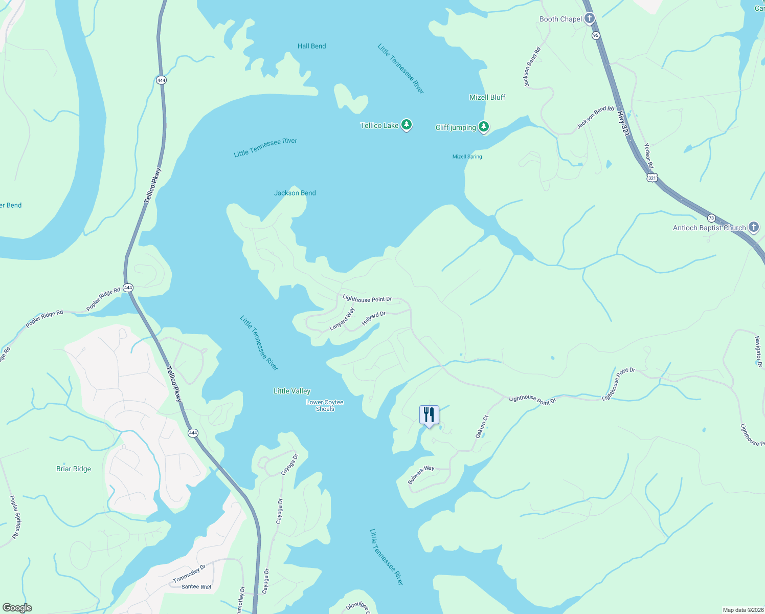 map of restaurants, bars, coffee shops, grocery stores, and more near 166E Highland Circle in Lenoir City