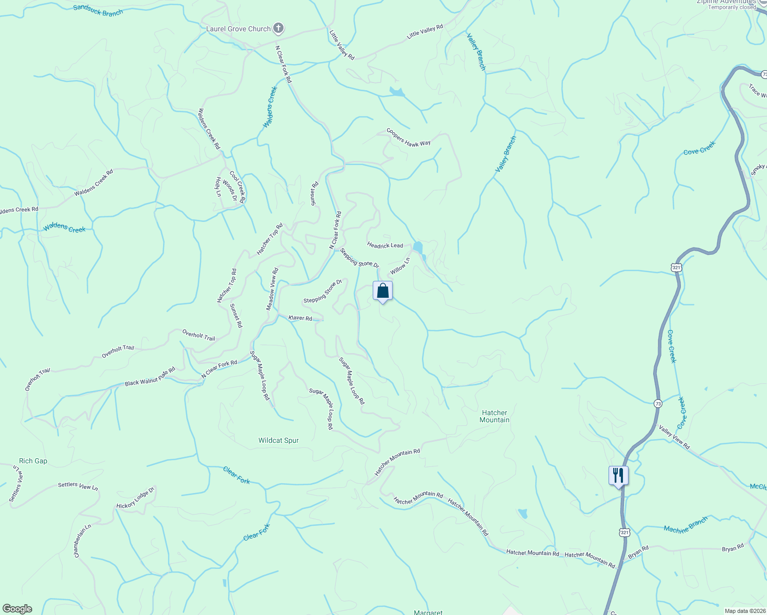 map of restaurants, bars, coffee shops, grocery stores, and more near 3139 Emerald Springs Loop in Sevierville
