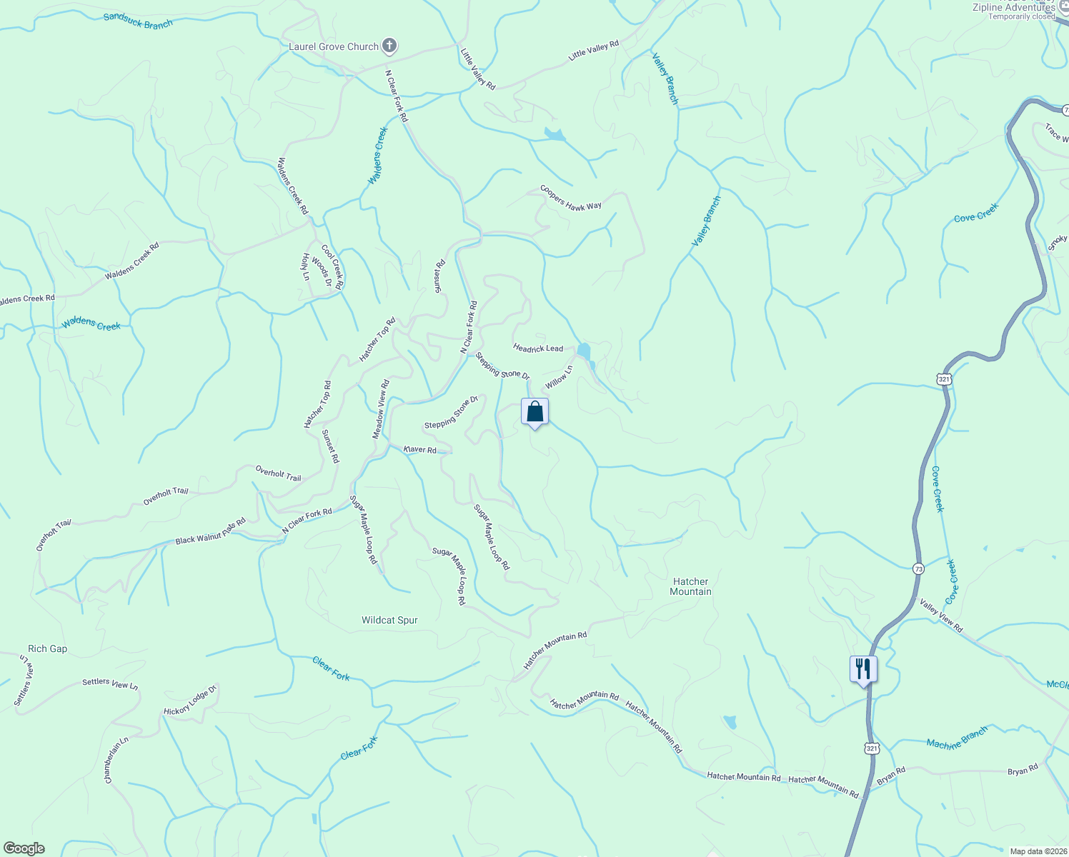 map of restaurants, bars, coffee shops, grocery stores, and more near 3139 Emerald Springs Loop in Sevierville
