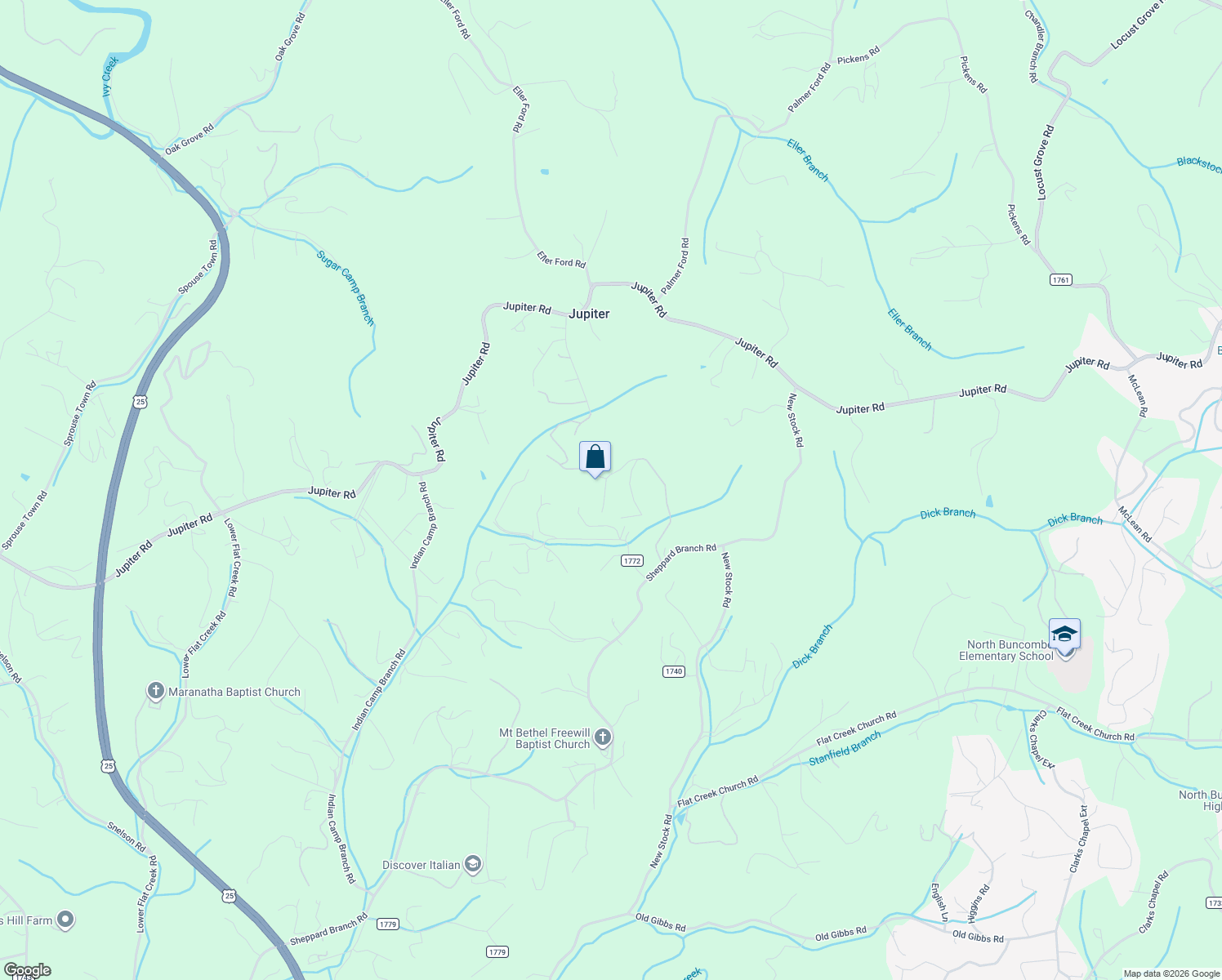 map of restaurants, bars, coffee shops, grocery stores, and more near 57 Azalea Drive in Weaverville