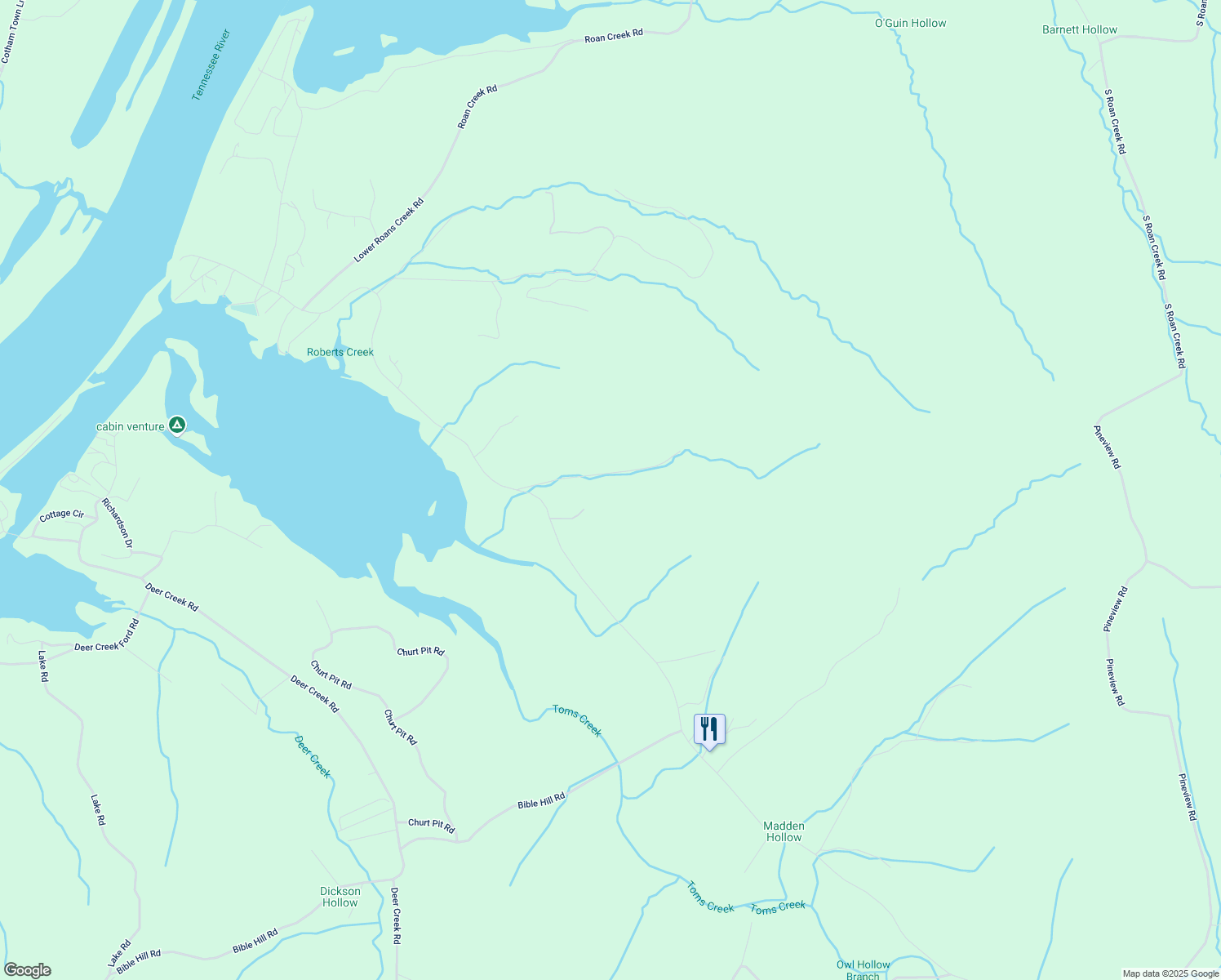 map of restaurants, bars, coffee shops, grocery stores, and more near 2492 Toms Creek Rd in Linden