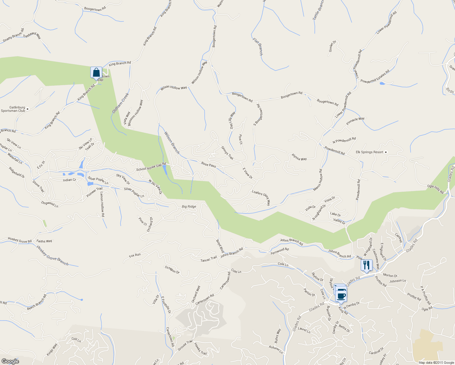 map of restaurants, bars, coffee shops, grocery stores, and more near 1926 Beach Front Dr in Sevierville