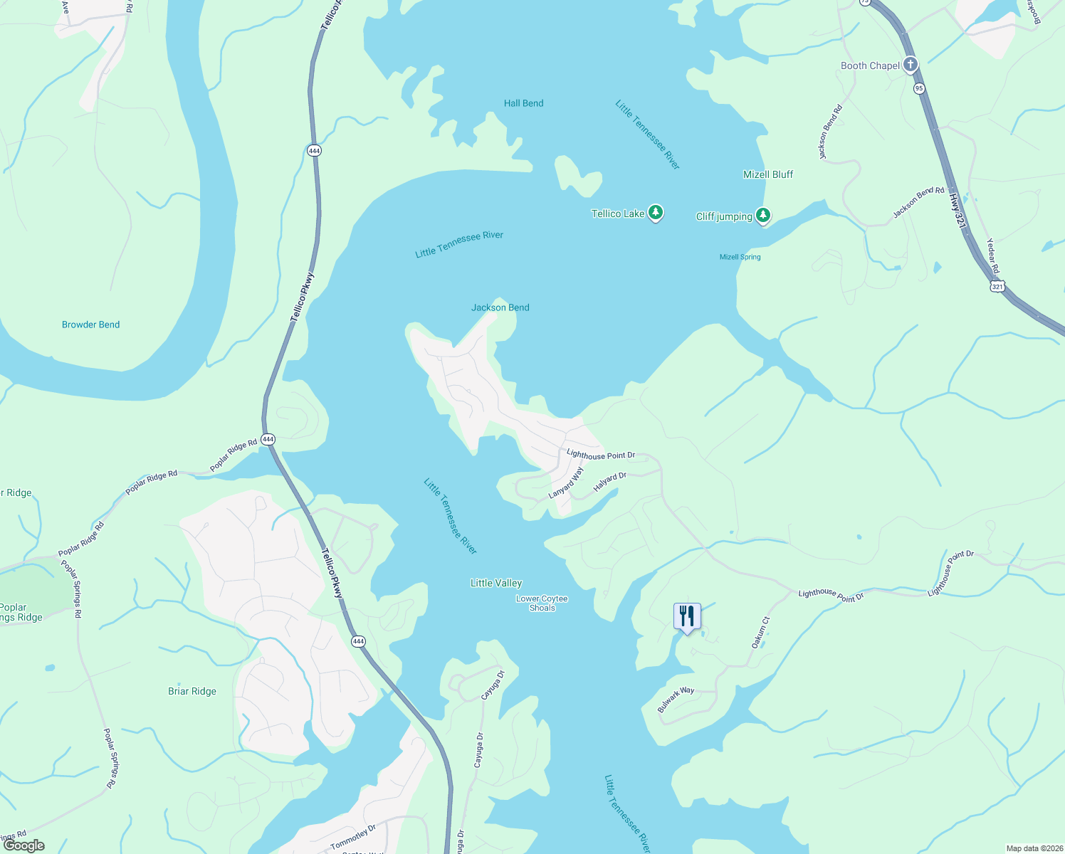 map of restaurants, bars, coffee shops, grocery stores, and more near 625 Cypress Pointe Drive in Lenoir City