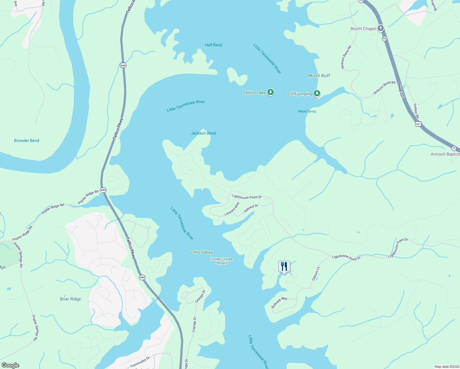 map of restaurants, bars, coffee shops, grocery stores, and more near 382 Cypress Pointe Drive in Lenoir City
