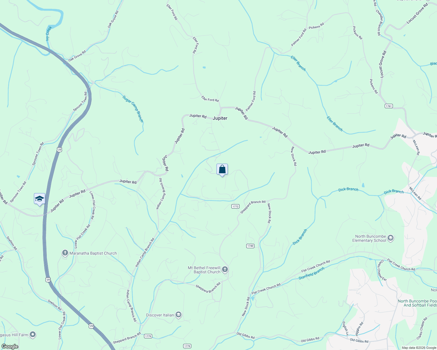 map of restaurants, bars, coffee shops, grocery stores, and more near 57 Azalea Drive in Weaverville