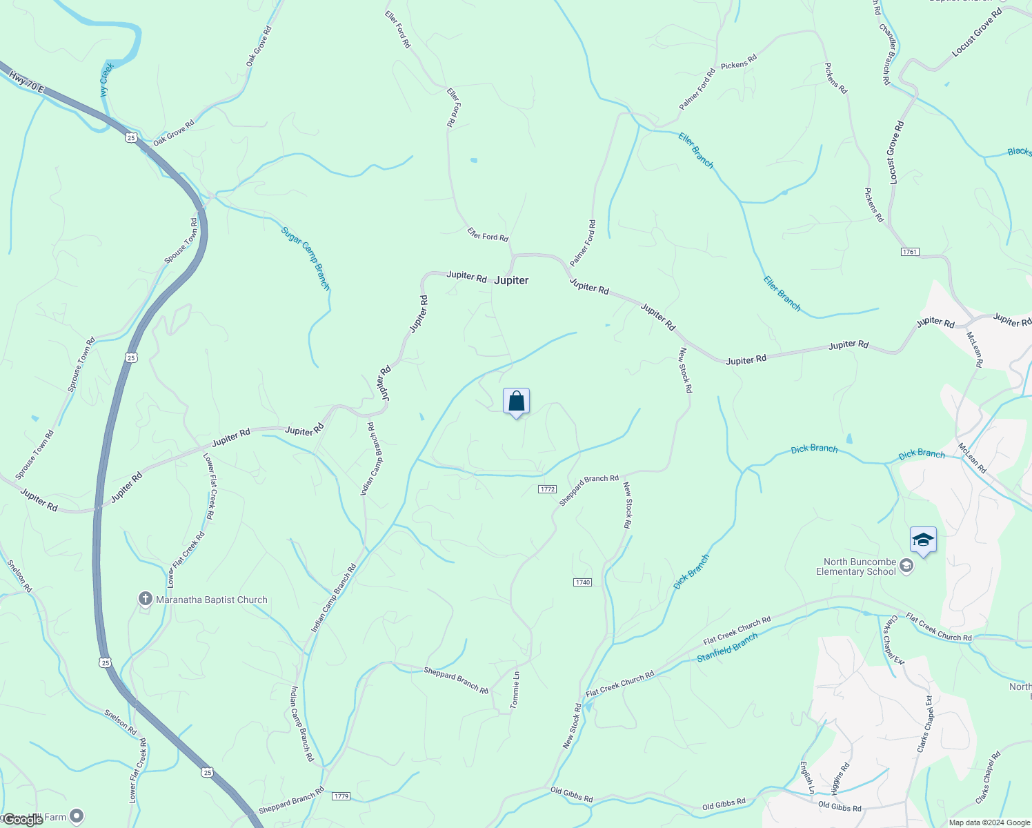 map of restaurants, bars, coffee shops, grocery stores, and more near 57 Azalea Dr in Weaverville