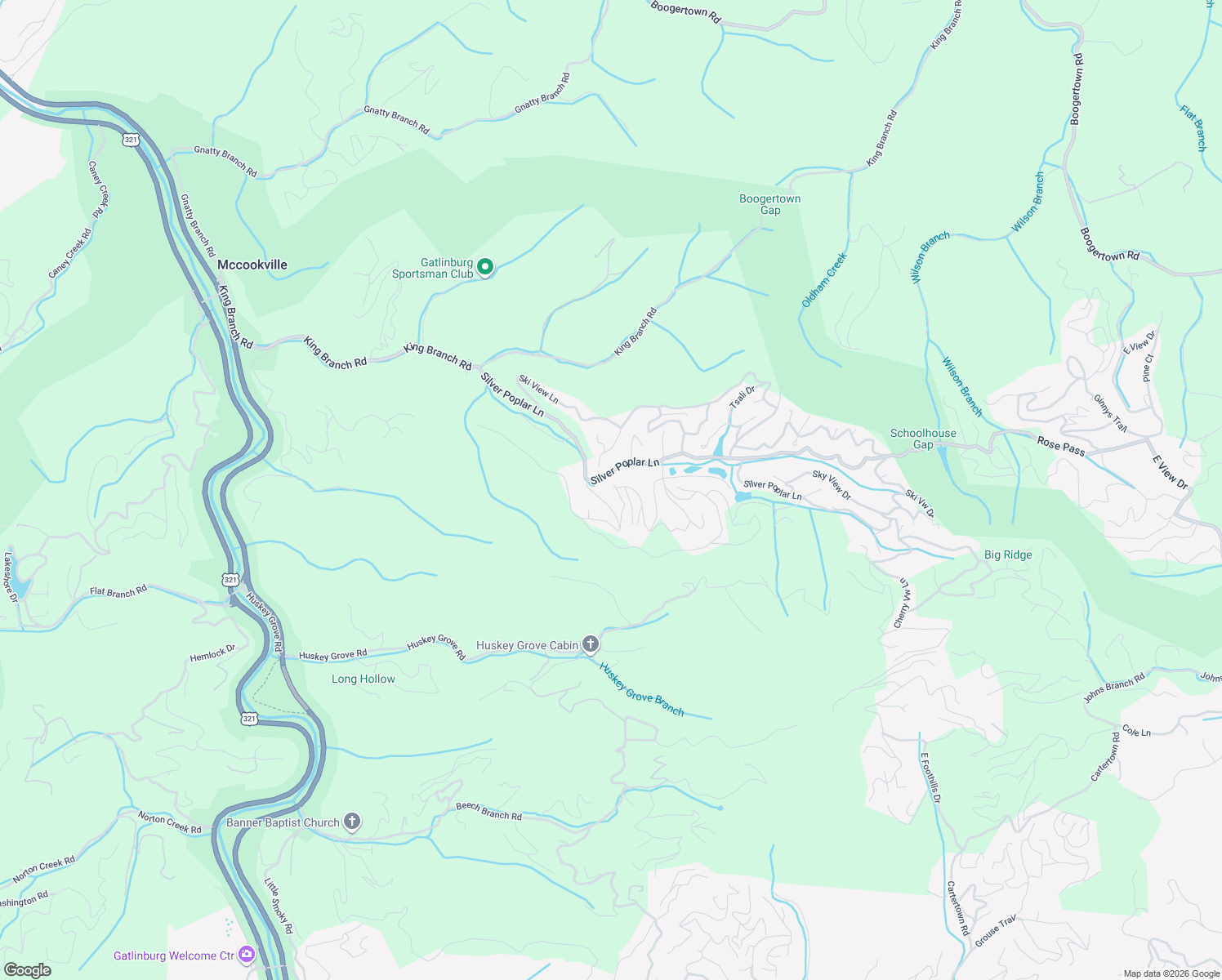 map of restaurants, bars, coffee shops, grocery stores, and more near 1034 Ridgefield Drive in Pigeon Forge