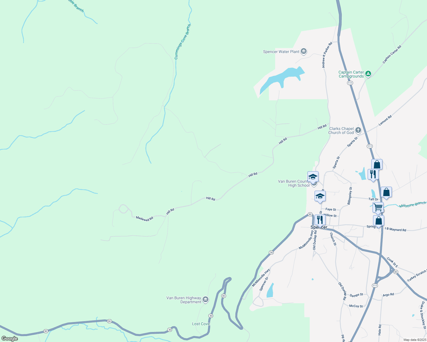 map of restaurants, bars, coffee shops, grocery stores, and more near 281 Spokelay Rd in Spencer