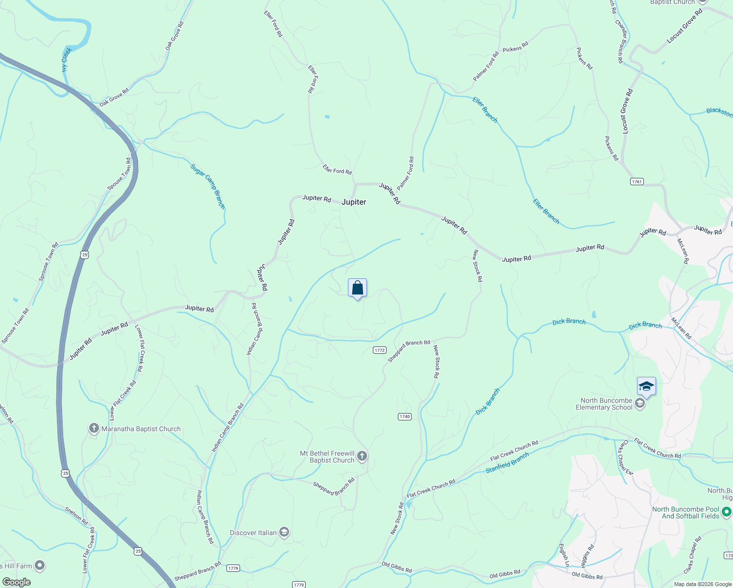 map of restaurants, bars, coffee shops, grocery stores, and more near 57 Azalea Drive in Weaverville