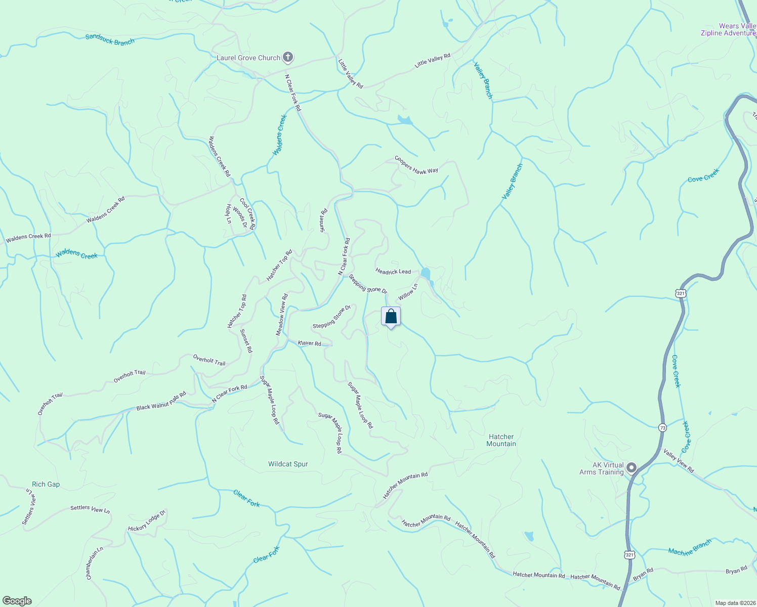 map of restaurants, bars, coffee shops, grocery stores, and more near 3052 Stepping Stone Drive in Pigeon Forge