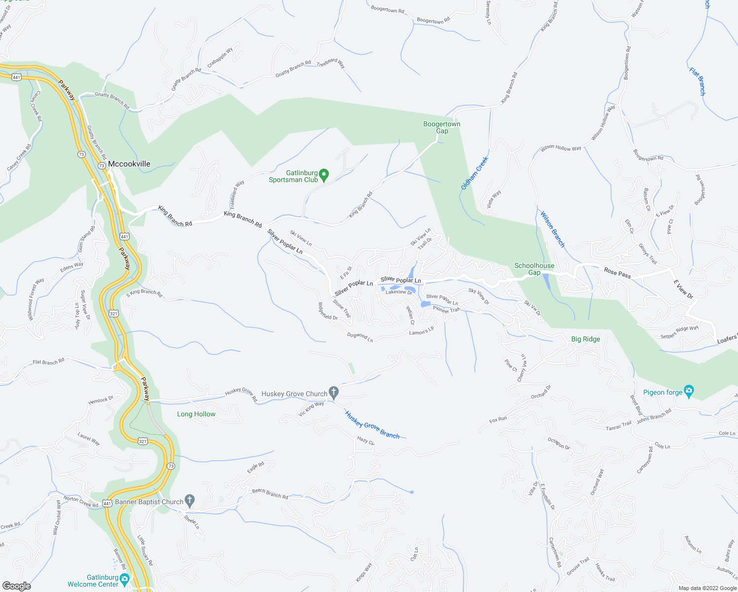 map of restaurants, bars, coffee shops, grocery stores, and more near 1129 South Spring Hollow Road in Sevierville
