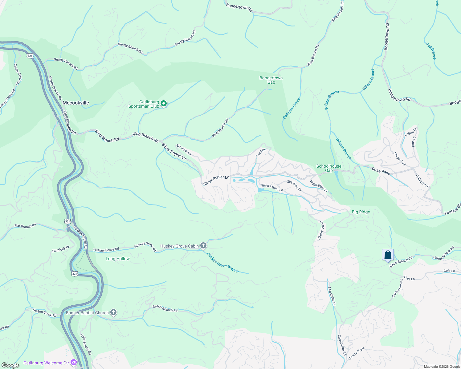 map of restaurants, bars, coffee shops, grocery stores, and more near 1129 South Spring Hollow Road in Sevierville