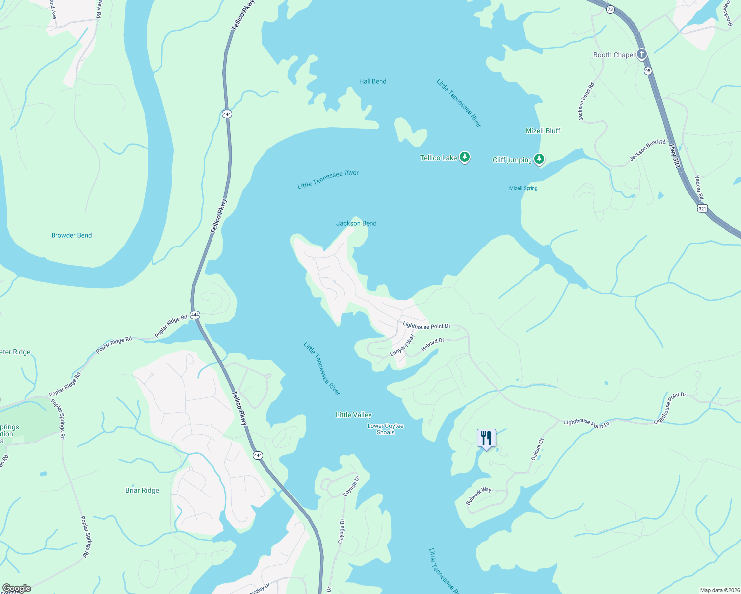 map of restaurants, bars, coffee shops, grocery stores, and more near 625 Cypress Pointe Drive in Lenoir City