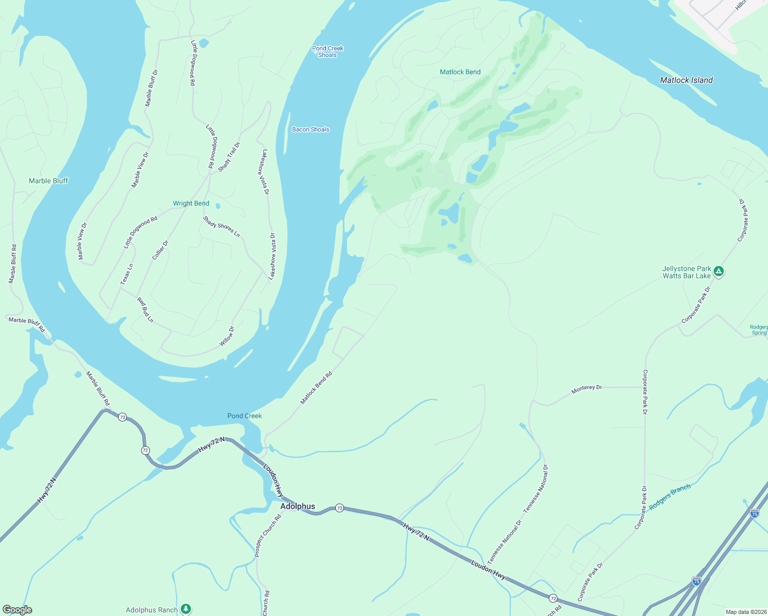 map of restaurants, bars, coffee shops, grocery stores, and more near 5100 Matlock Bend Rd in Loudon