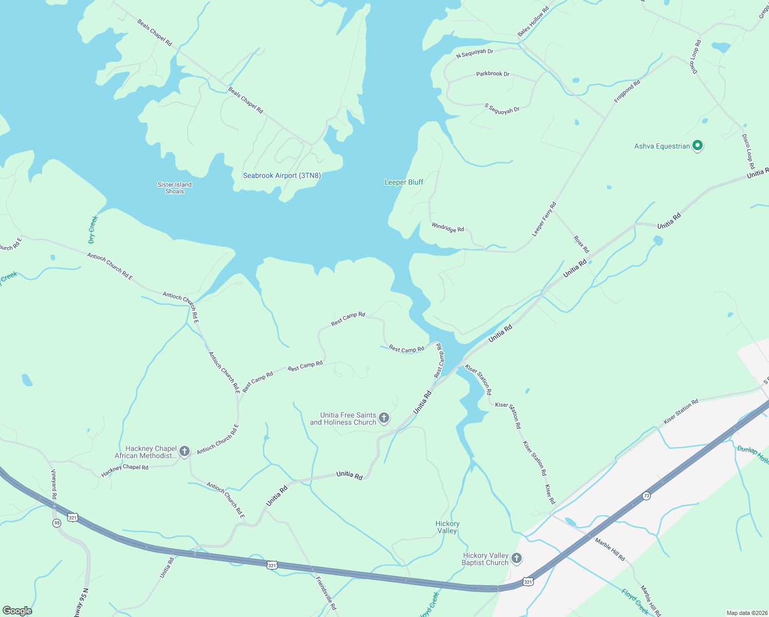 map of restaurants, bars, coffee shops, grocery stores, and more near 2600 Rest Camp Road in Lenoir City